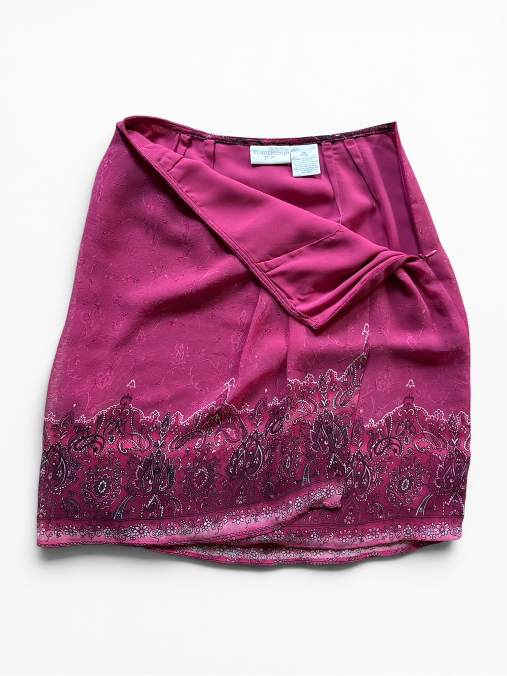 Worthington Petite Fuchsia Paisley Boho Mini Skirt